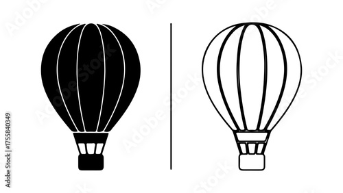 Hot air balloons outline and solid with transparent background