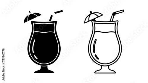 Tropical cocktails with umbrella and straw with transparent background