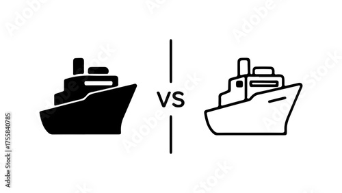 Cargo ships versus outline ship with transparent background