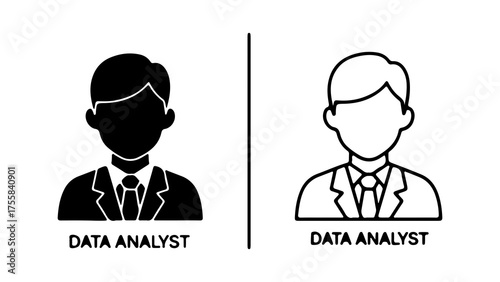Data analyst icons with outline and solid fill