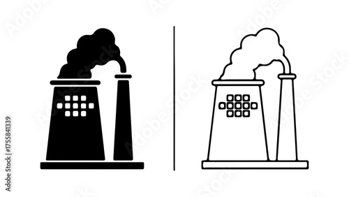 Factory buildings emitting smoke with transparent background