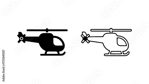 Helicopter icons with outline and solid fill with transparent background