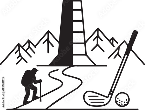 Hiking and Golfing Adventure A Mountain Getaway Icon