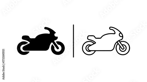 Motorcycle outline and solid shapes with transparent background
