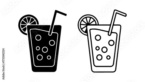 Refreshing drink with lemon and straw with transparent background