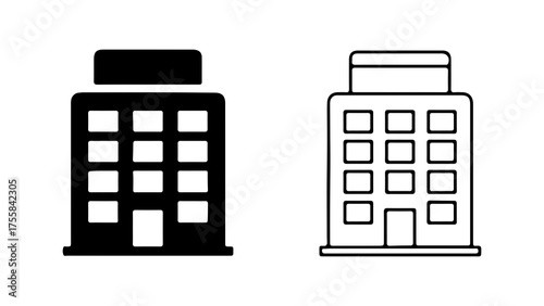 Building facades outline and solid with transparent background