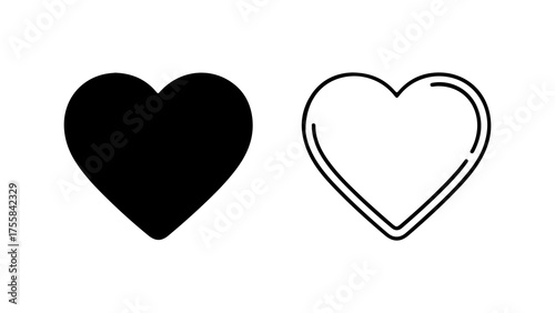 Heart icons with outline and solid fill with transparent background