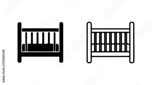 Baby cribs outline and solid with transparent background