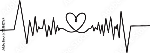 Stylized black line art of a heartbeat waveform forming a heart.