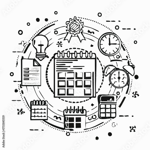 Project management and time tracking icons with calendars and clocks Keywords: project, management, time