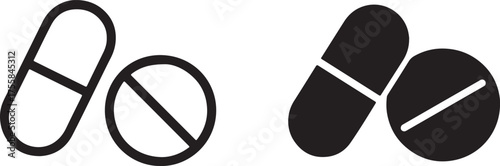 Two pills outline and silhouette icons medical medicine symbol