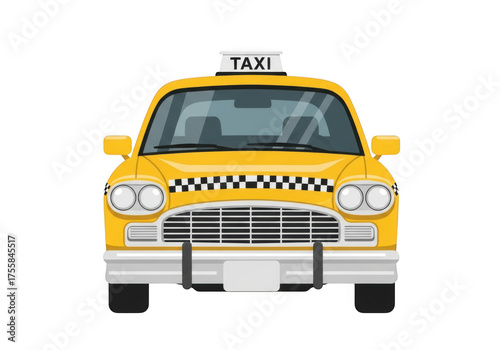 Classic yellow taxi cab front view transportation city service street vehicle isolated on transparent background
