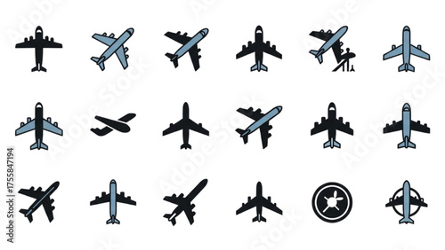 Collection of Airplane Icons Various Styles for Aviation and Travel Themes