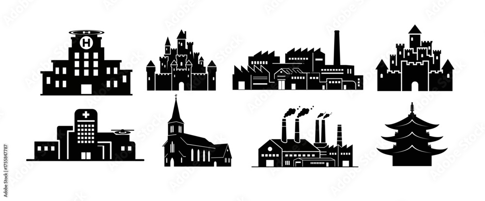 Obraz premium silhouette set of famous landmarks and parliament buildings