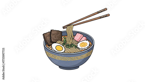 Ramen Delight A Bowl of Japanese Noodle Soup with Chopsticks