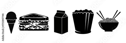 vector illustration of a Fast food and drink silhouette collection