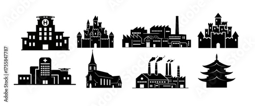 silhouette set of famous landmarks and parliament buildings