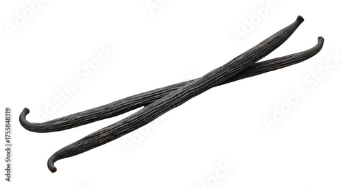 Dark Vanilla Beans on Transparent Background with Natural Texture and Curved Shape for Culinary and Gourmet Use