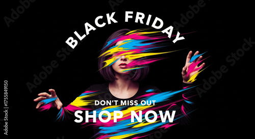 Abstract CMYK Color Streak Black Friday 'Shop Now' Banner


