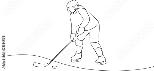 Ice hockey player in action with puck and stick sport