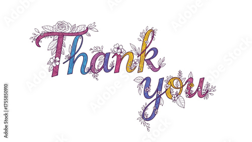 Expressing heartfelt gratitude with a beautiful blooming floral 'Thank You' illustration, perfect for cards and messages