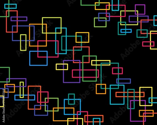 colorful overlapping square outlines on black background