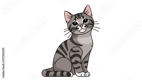 Charming animated grey tabby cat illustration, a delightful and playful pet graphic for various creative projects