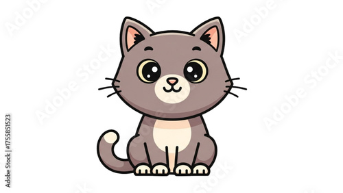 Cute Cartoon Cat Adorable Illustration of a Gray Kitty with Big Eyes and Whiskers