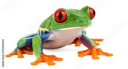 Red-Eyed Tree Frog with Vibrant Colors on White Background
