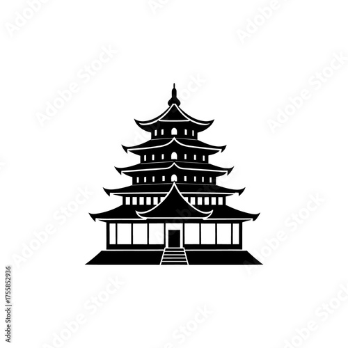 Pagoda temple black and white vector illustration