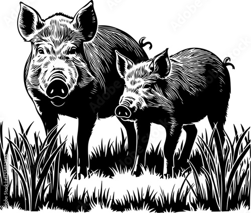 Wild Boar Family Silhouette