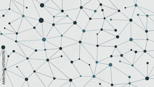 A network of connected dots with varying sizes and colors on a white background creating connections