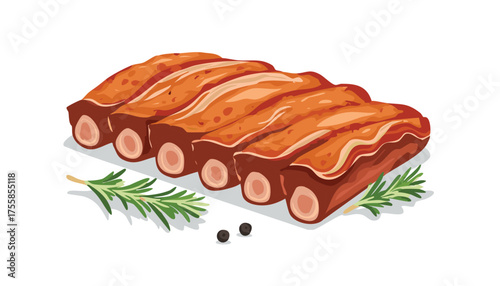 Raw pork ribs seasoned with rosemary and peppercorns uncooked meat pork belly