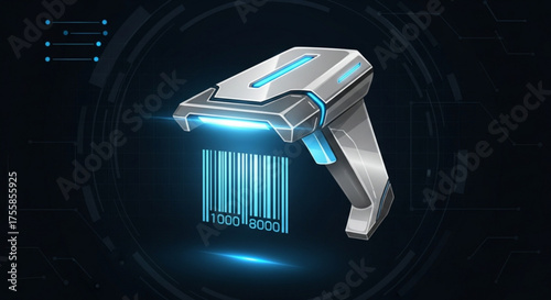 Futuristic barcode scanner with blue light isolated on, a symbol of modern technology and efficient data collection