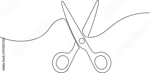 Single line drawing of scissors cutting a wavy line