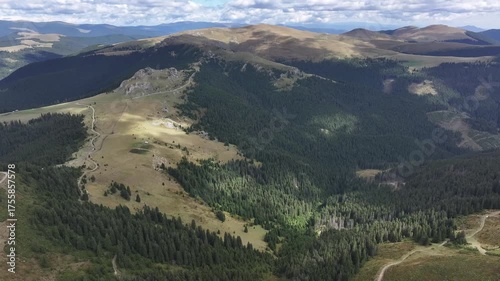 Aerial view of Parâng Mountains – Transylvania landscape from above - Romania