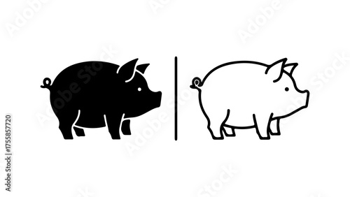 Minimalist Black And White Pig Icon Set