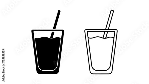 Glass With Straw Beverage Icon Set