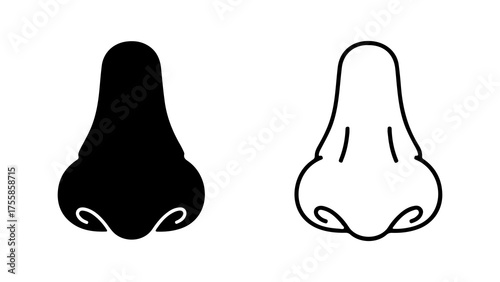 Schilderij op canvas Human Nose Silhouette And Line Art Icon Set