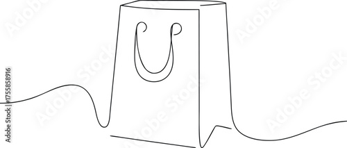Single line drawing of a shopping bag with handles