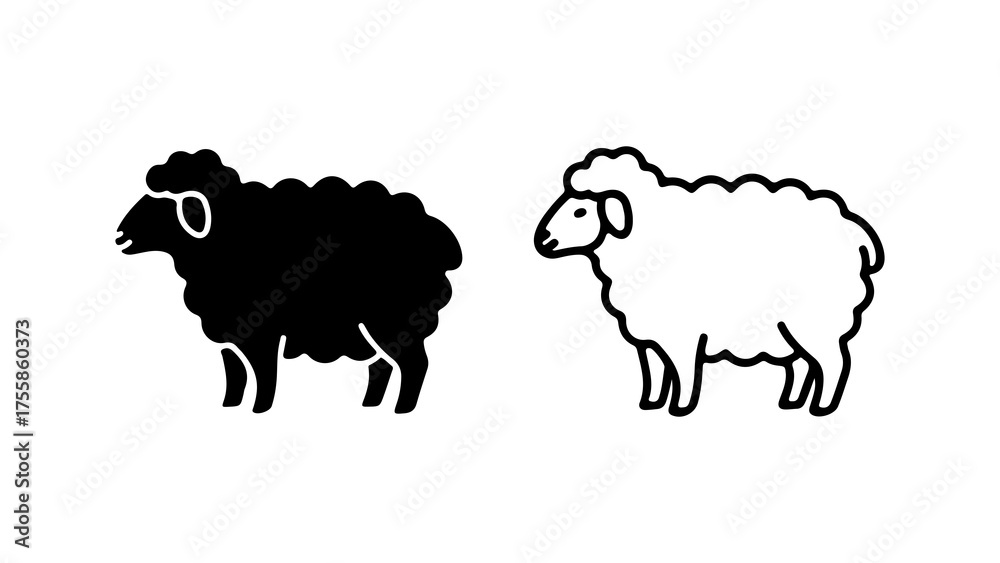 Obraz premium Minimalist Black and White Sheep Icon Set