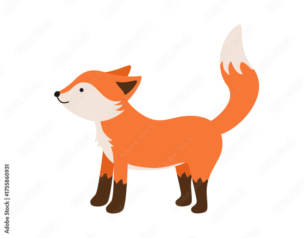 Obraz premium Funny cartoon fox cub. Vector illustration of a forest funny fox. Isolated on a white background.