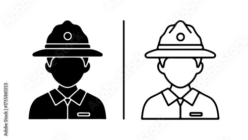 Obraz na płótnie Park Ranger Icon Set in Outline and Glyph Style