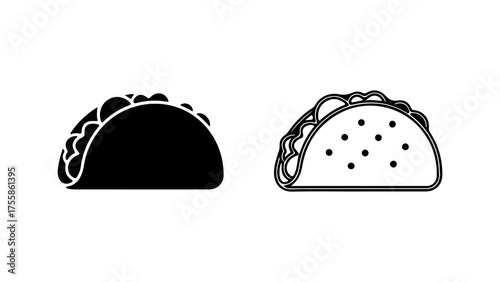 Taco Icons Set in Black and White Outline