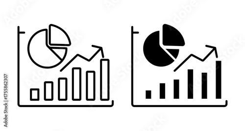 100% Premium Quality Line Art and Silhouette Pack Vector Design - Comparative analysis of business growth depicted in outline and solid icons