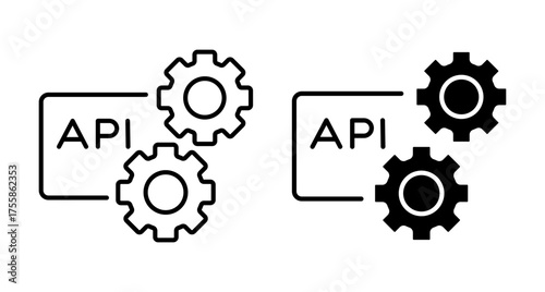 100% Premium Quality Line Art and Silhouette Pack Vector Design -  API integration and configuration symbol featuring gears and a rectangular block
