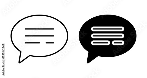 Editable; Adobe Illustrator Artwork Premium Quality Line Art and Silhouette pack - Two speech bubbles, one white and one black, conveying a conversation
