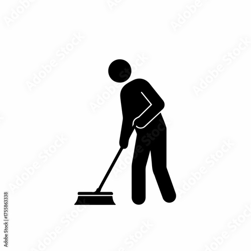 Minimalist Stick Figure Janitor Sweeping Floor with Broom Cleaning Illustration