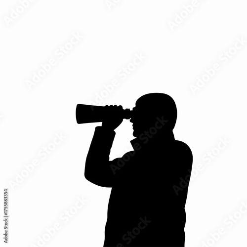 Silhouette Isolated Man with Binoculars Looking Ahead Exploration Concept Illustration