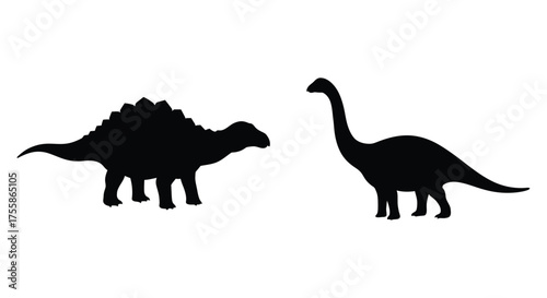 Silhouettes of two prehistoric dinosaurs a stegosaurus and a brachiosaurus
